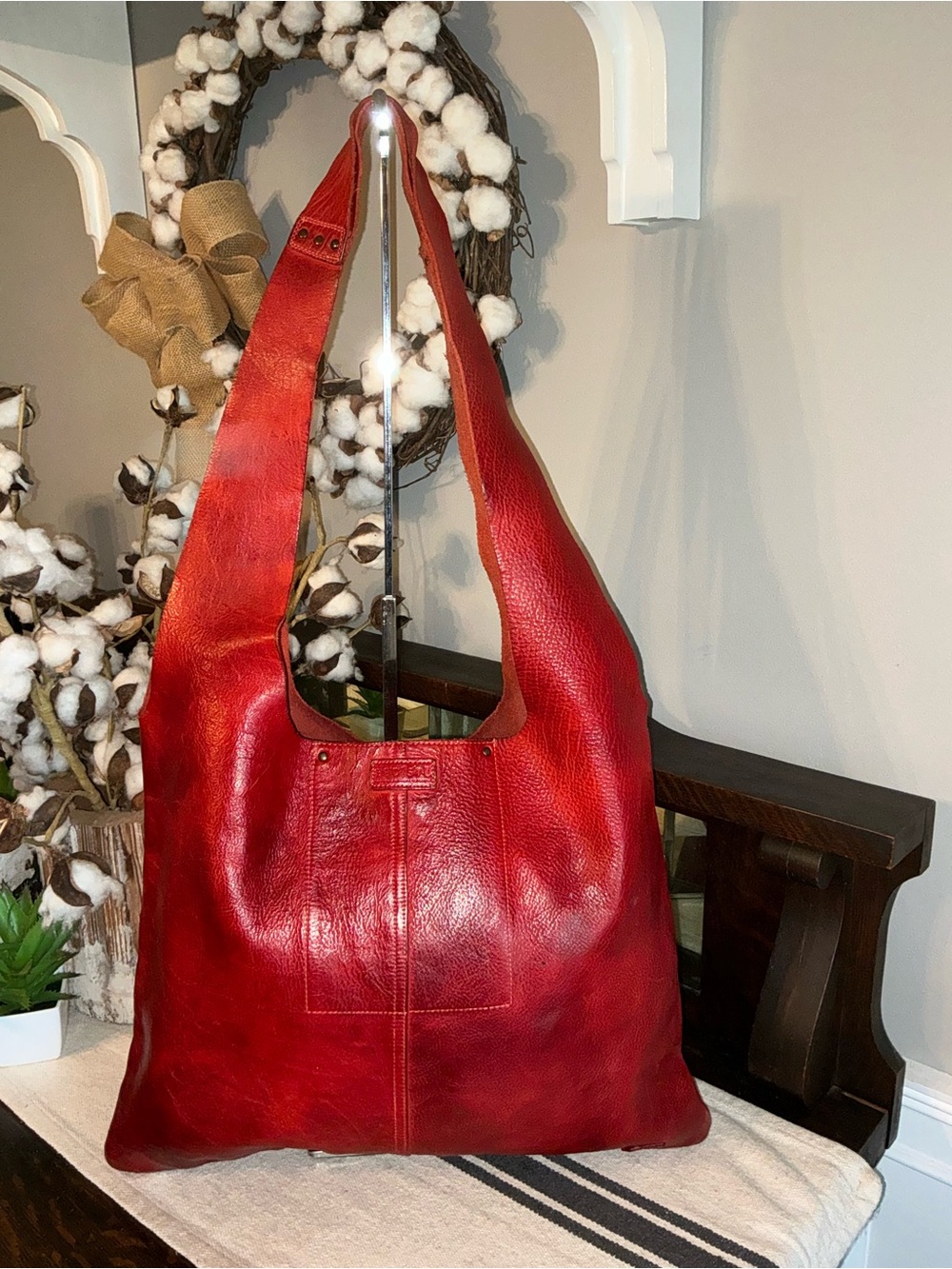 NWOT Bed Stu Leather Ariel Hobo Shoulder Bag Red Dip Dyed Retail $249